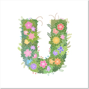 "U" Floral Letter Monogram Posters and Art